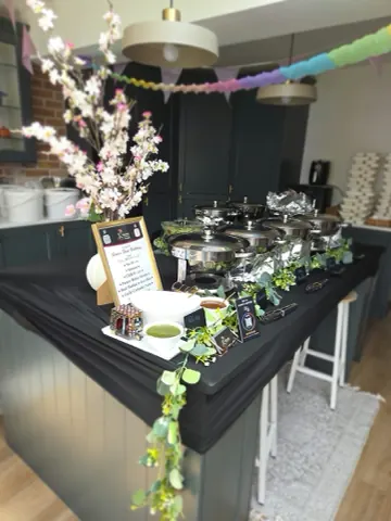 A birthday spread we set out across a kitchen island.